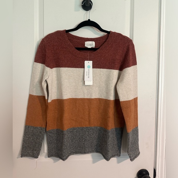 Stitch Fix Pinque  striped crewneck Sweater 100% recycled materials Sz L NWT - Picture 1 of 6